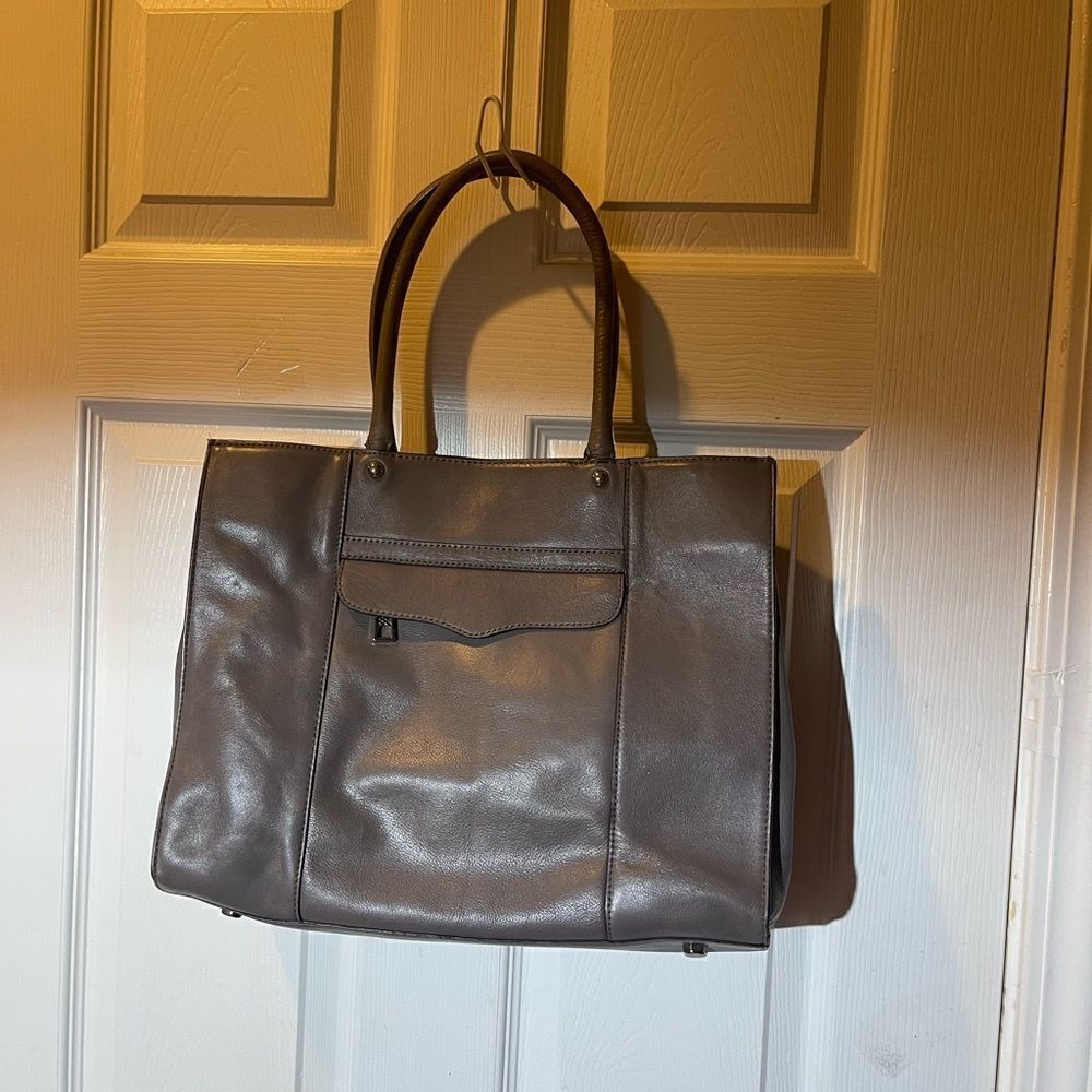 Rebecca Minkoff leather gray large shoulder bag with silver tone hardwares.